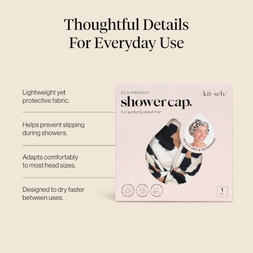 Kitsch Luxury Shower Caps for Women Reusable Waterproof - Large Shower Cap for Women, Non-slip, Quick-dry Hair Cap for Long and Short Hair, Comfortable and Stylish Design - Leopard - color: Leopard