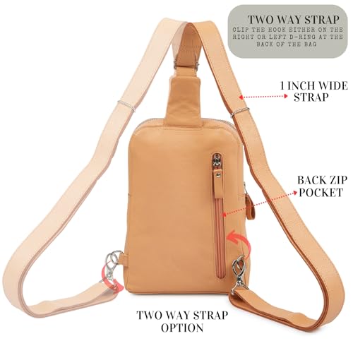 Leather Sling Bag for Women Genuine Crossbody Purse Small Trendy Cross Over Chest with Phone and Credit Card Slots (Peach Nappa) - color: Peach Nappa