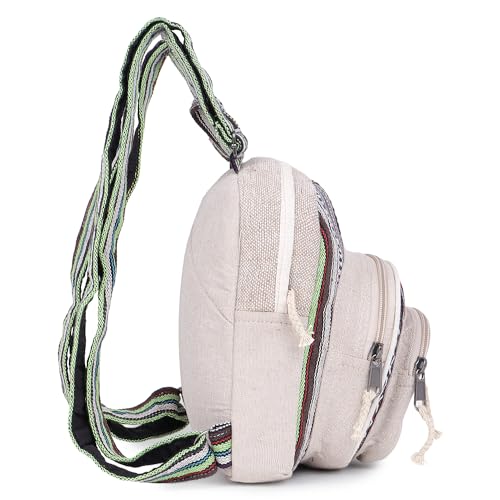 Small Lightweight Minipack Daypack Handmade Himalayan Hemp Travel, Hiking, Purse for Men, Women (Side Zipper) - size: Small