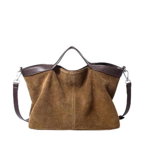 Dreubea Womens Suede Leather Shoulder Handbag Top-handle Crossbody Purse - color: Brown