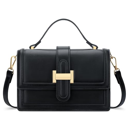 KKXIU Crossbody Bags for Women - Top Handle Purses for Lady, Leather Handbags Shoulder Clutch with Adjustable Shoulder Strap - color: B-black