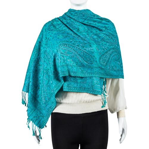 AUSEKALY Pashmina Feel Shawls Wraps for Women Rave Scarf Soft Silky Reversible Men Scarves - color: Blue