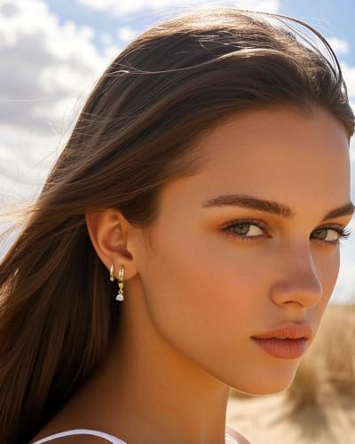 3 PairsTrendy Dainty Set Earrings- 14K Gold Plated Hoop Earrings for Women, Hypoallergenic Lightweight Stackable Jewelry Gift for Multiple Piercings - color: Two circles diamond