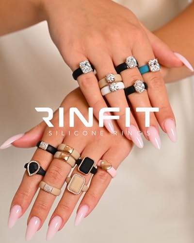 Rinfit Silicone Wedding Ring Sets - Soft, Stackable & Thin Silicone Rings for Her - Womens Rubber Wedding Rings - color: SetA - Bronze, Gold, White & Silver, size: 9
