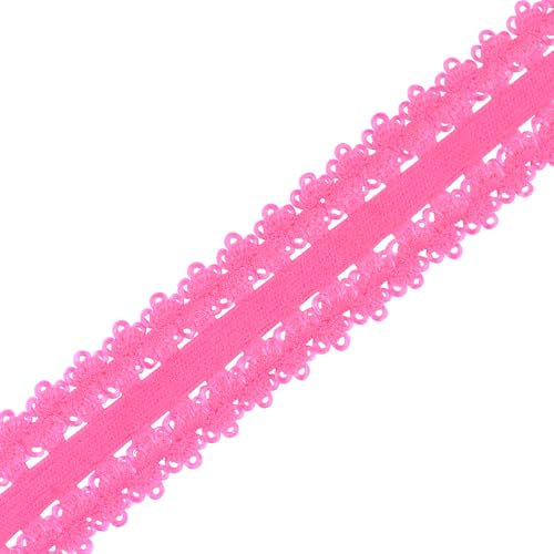 Mandala Crafts Hot Pink Stretch Lace Soft Elastic Trim Roll - 55 Yards 1 Inch Wide Stretchy Frilly Picot Ribbon for Sewing Lingerie, Headbands, Underwear, and Crafts - color: Hot Pink