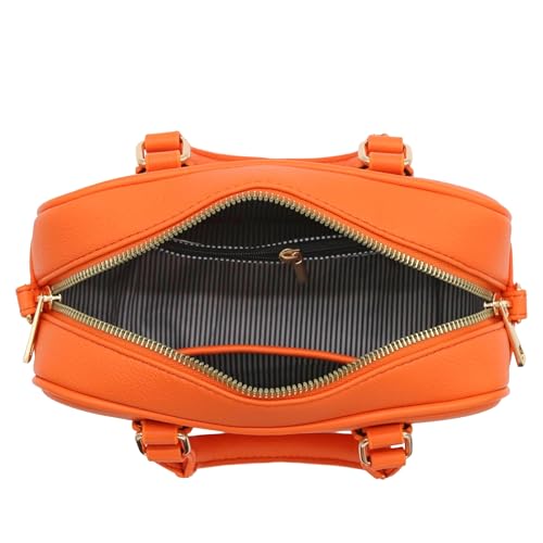 FashionPuzzle Mini PU Leather Satchel Purse Top Handle Crossbody Bag - color: Orange