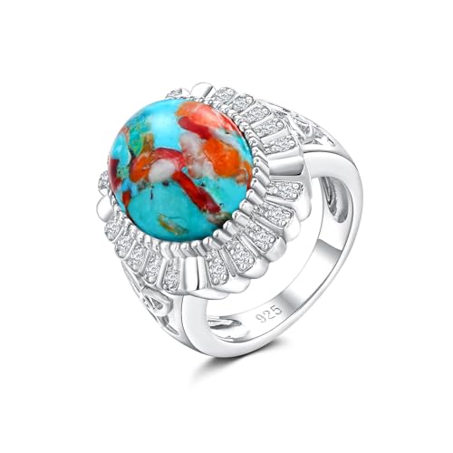 AIBAO 4-12 Ct Large Oval Engagement Rings for Women Natural Turquoise/Lapis Lazuli/Malachite Celtic/Infinity/Love Knot Halo Ring Size 6 to 10 Anniversary Christmas Valentines Gift - style: 7.7 Ct Orange Oyster Turquoise & Created White Sapphire