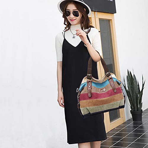 Canvas Handbag Multi-Color Striped Lattice Cross Body Shoulder Purse Bag Tote-Handbag for Women | Striped - style: Multi Color D