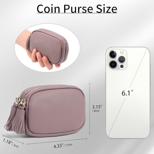 SENDEFN Coin Purse Keychain Small Genuine Leather Women Wallet 2 Zippers Around Key Ring Change Pouch Cash Holder - color: 3-Pink