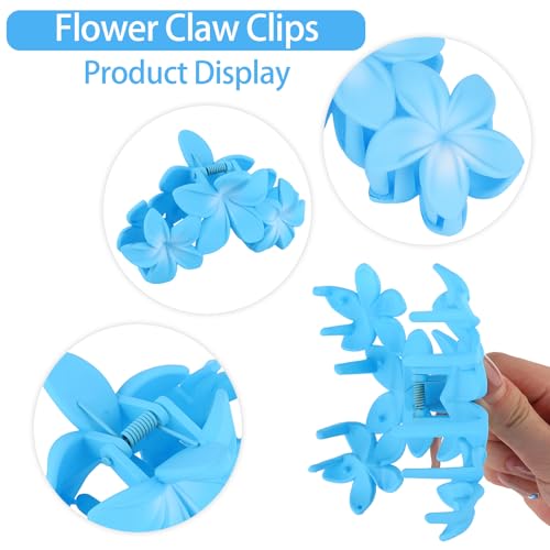 ANBALA 4PCS Flower Hair Clips Plumeria Hawaiian Claw Clips for Thick Hair Non-Slip Strong Hold Beach Accessories for Women Girls (Blue) - color: Blue