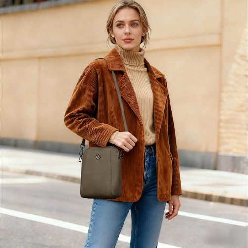 Genuine Leather Small Crossbody Bags for Women | Lightweight Shoulder Purse, Designer Handbag with Adjustable Strap, Casual Travel Everyday Bag - color: Gray