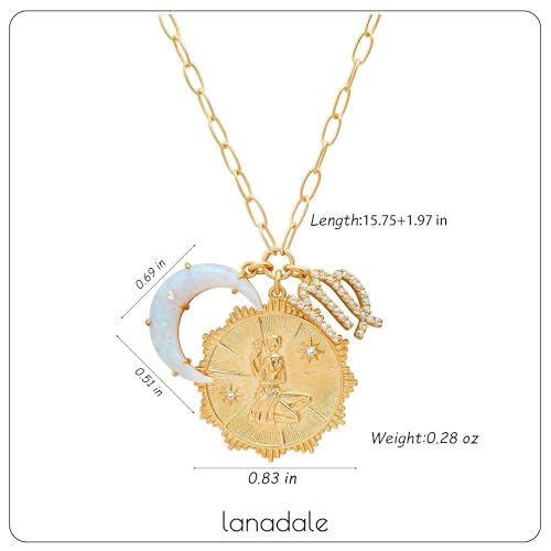 Dainty Gold Zodiac Embossed Coin Opal Crescent Moon Charm Necklace for Women Trendy 18K Gold Plated Retro Paperclip Chain 12 Constellation Horoscope Necklaces Astrology Jewelry Gifts - style: 6.VIRGO (AUG 23-SEP 22)