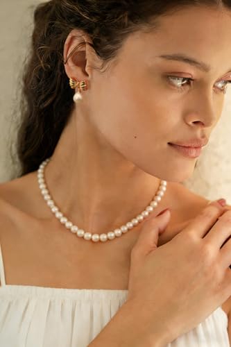 18K Gold Love Knot Stud Earrings for Women Statement Button Pearl Stud Earrings Minimalist Cute Small Post Earring - color: 11.Bowknot