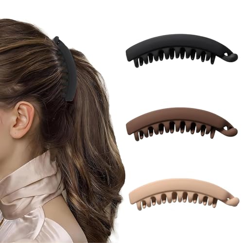 Banana Hair Clips for Women 5.1'' Large Claw Banana Clips for Thick Hair Cute Accessories 3pack - color: black,Dark Brown, coffee