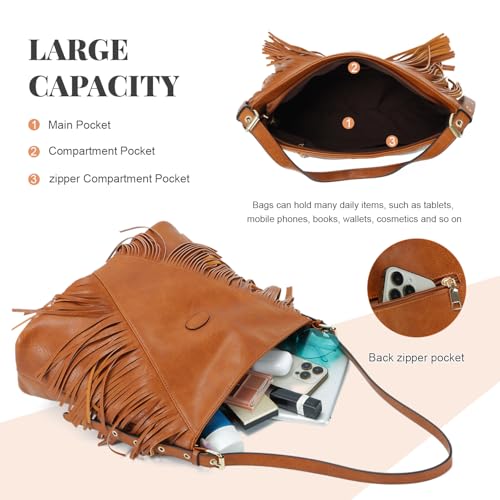 Vintage Fringe Shoulder Bags For Women Tassle Hobo Bags Large Crossbody Fringe Purse | Vintage - color: Brown