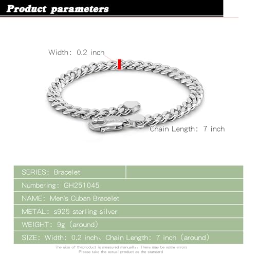 Dankadi Italian Sterling Silver Cuban Link Chain Bracelet Men 3MM 4MM 5MM 6.3 "6.7" 7 "7.5" 8 "8.5" 9 "Solid 925 Silver Bangle For Woman Cuff Jewelry Gift - color: 5MM, size: 8.5 inch