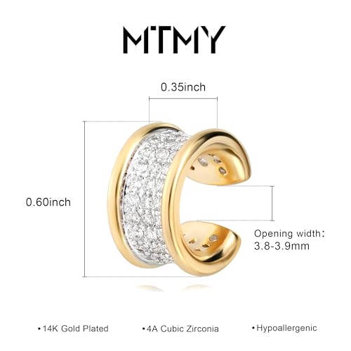 MTMY Gold Ear Cuff Earring for Women 14K Gold Plated Cubic Zirconia Non-Pierced Clip on Cartilage Chunky Ear Cuffs Hypoallergenic Jewelry - style: wide