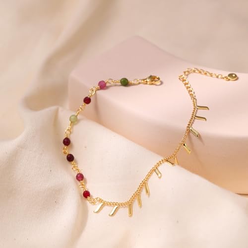 Yumikoo 18k Gold Plated Anklet Ankle Bracelets for Women - style: Colorful gemstones and gold tassels