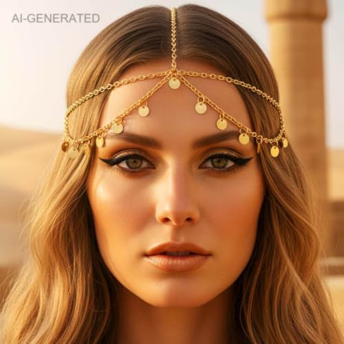Kilshye Boho Sequin Head Chain Gold Prom Headpiece Hair Chains Festival Costume Headband for Women