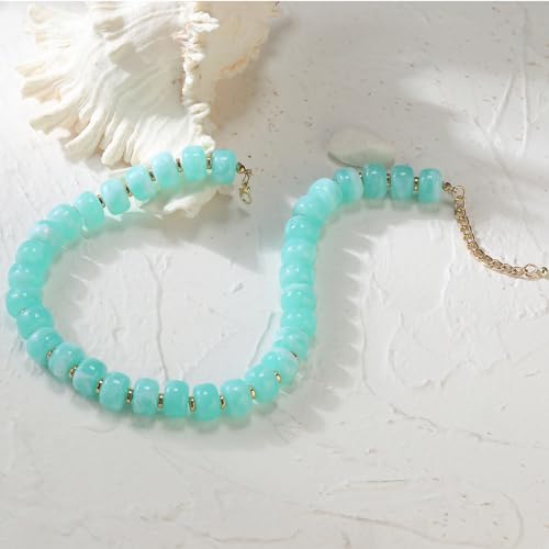Chunky Beaded Starfish Shell Necklace for Women Colorful Boho Summer Chain Choker Beach Necklace with Acrylic Beads Trendy Chunky Jewelry Gifts - color: Blue