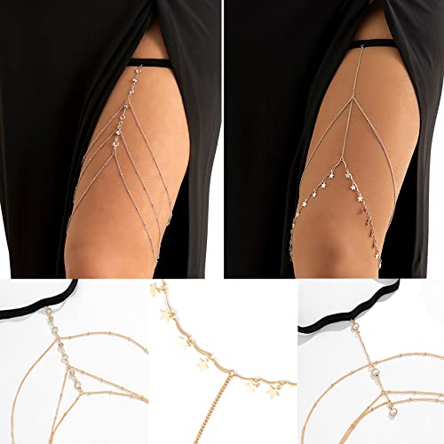 Sexy Beach Multi-layer Leg Chain Jewelry - Elasticity Thigh Leg Chain for Women - color: Gold