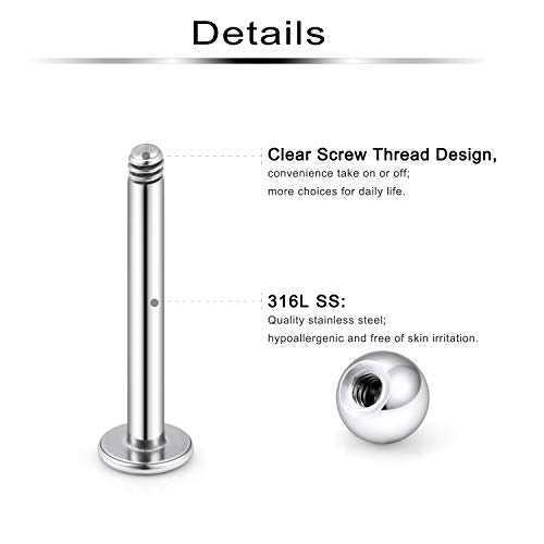 Lip Rings 32PCS Labret Jewelry Monroe Lip Barbell Ring Snake Bite Piercing Jewelry 16G Helix Earring Daith Tragus Cartilage Studs Surgical Steel Piercing Jewelry for Women Men - color: 32pcs,16 gauge