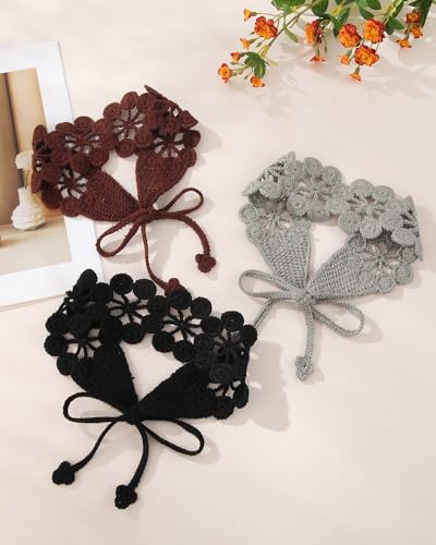 HAIMEIKANG Hippie Hair Bandanas Headbands for Women Boho Headband Knit Hair Bands Floral Head Wrap for Girls(Black + Brown + Gray) - color: Black + Brown + Gray