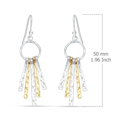 LeCalla 925 Sterling Silver Drop & Dangle Earrings for Women | Handmade Hammered Textured Drop Dangle Earring Jewelry | Women's Hammered Earrings Jewelry for Gift Mom Wife - color: Two-Tone Layered Bar
