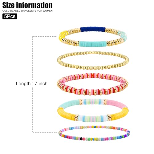 VIBILIA Gold Beaded Bracelets Set for Women 14K Gold Plated Dainty Pearl Cross Bracelet Stack Stretch Bracelet Set Fashion Accessories Gifts - color: 5P-RTMZ-Color