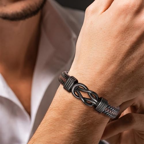 MEALGUET Men's Bracelets Gifts for Men - Brown Braided Leather Infinity Knot Bracelets Engraved Love Massage for Son Man Husband Boyfriend, Mens Bracelet Jewelry Gift for Birthday Valentine's - style: to my daddy from son