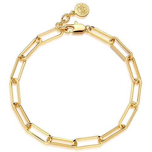 Dremmy Studios Gold Bracelet for Women 18K Gold Plated Dainty Paperclip Cubic Zirconia Disc Coin Star Cable Satellite Bead Pearl Simple Boho Minimalist Stacking Layered Link Jewelry Gift - color: Paperclip A