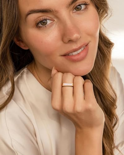 YeGieonr Gold Rings for Women Non Tarnish - 18K Gold Plated Stainless Steel Chunky Oval Statement Ring, Dainty Thick Waterproof Stackable Ring - color: Rectangle, size: 7