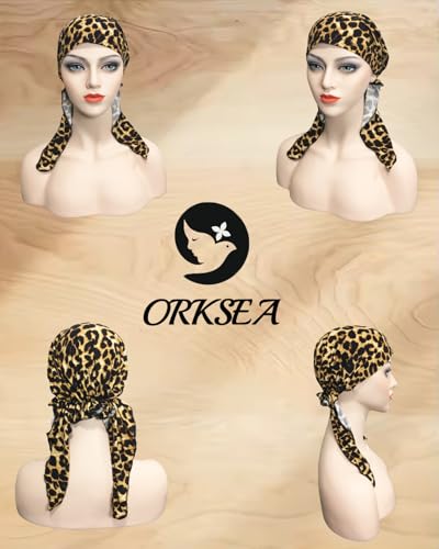 Chemo Headwear for Women Pre-Tied Head Scarf Headwraps Soft Turbans Cancer Hats Chemo Beanie Coverings Scarves - color: Leopard Print1