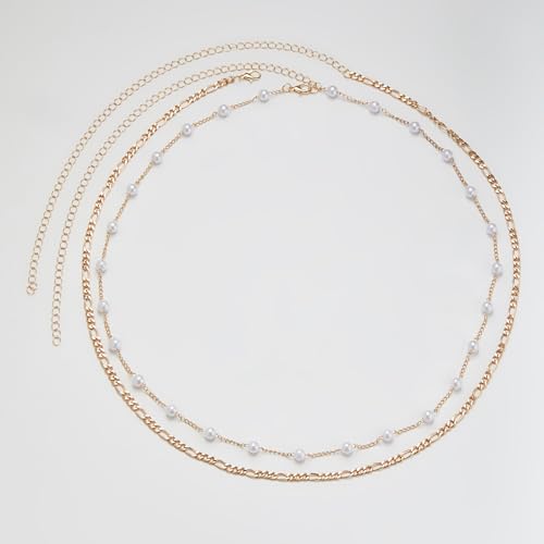 Belly Waist Chain Beads Pearl Coins Layered Belly Chains Boho Gold Plated Sexy Bikini Body Chain Adjustable Jewelry for Women - style: J-figaro