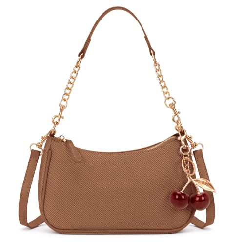 Small Shoulder Bags for Women Y2k Cute Shoulder Purse with Cherry Pendant Trendy Designer Handbag for Daily - color: A03-brown