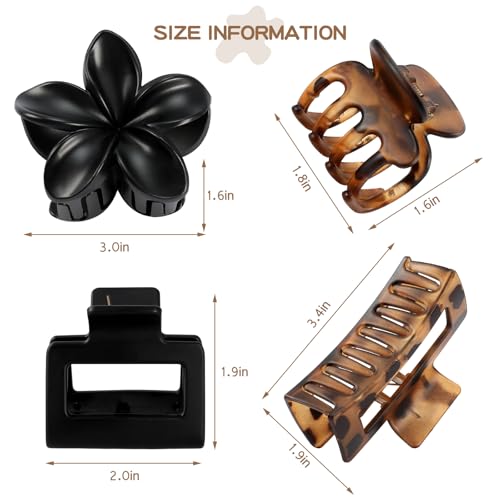 8 Pcs Matte Hair Clips for Women, Strong Hold Non-Slip Claw Clips for Girls, Flower Hair Clips for Thin Hair, Rectangle Claw Clips for Thick Hair, Neutral Colors Hair Accessories (Deep Leopard) - color: Deep Leopard