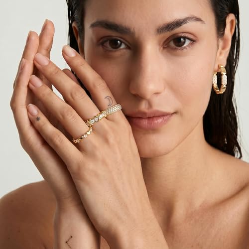 Cross Ring 14K Gold Plated 925 Silver with CZ, Stackable Rings - color: Multi CZ 14K Gold, size: 5