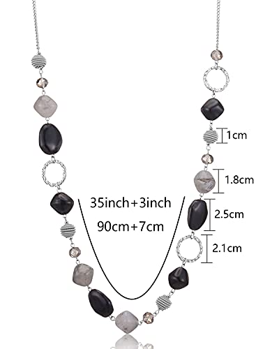 BULINLIN Beaded Long Necklace for Women Silver Sweater Chain Necklace with Crystal Resin Beads, Fashion Jewelry Necklace - color: 53-Black and grey