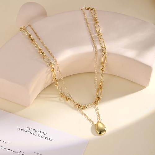 BERISO 14K Gold Plated Layered Necklace for Women, 3 Layer Dainty Gold Necklace with Minimalist Pendant, Elegant Everyday Gold Jewelry Gift - style: layered necklace-G