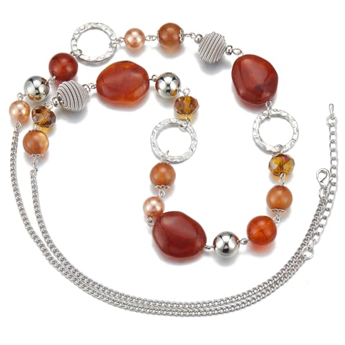 PEARL&CLUB Long Beaded Necklaces For Women - Sweater Chain Fashion Jewelry Necklace Gifts For Women - color: 23-Red coffee