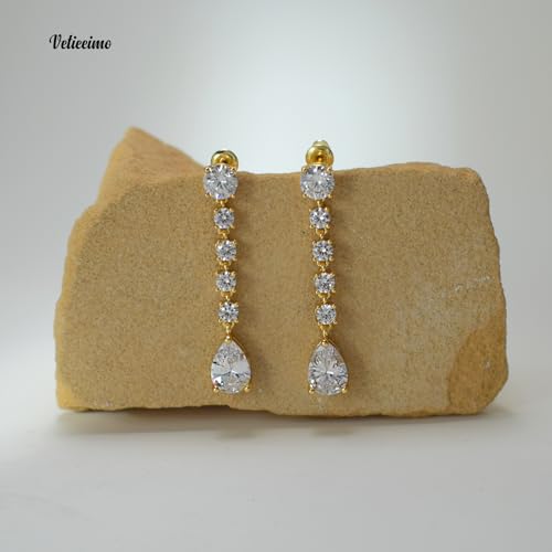 Teardrop Cubic Zirconia Dangle Earrings for Women 925 Silver Post Gold Plated Bridal Jewelry for Wedding Bride Bridesmaid Prom Pageant - color: Gold