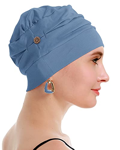 osvyo Cotton Chemo Turbans for Women Cancer Hairloss hat - Cotton Lightweight Headwear Sealed Packaging - color: Cotton Cerulean Blue