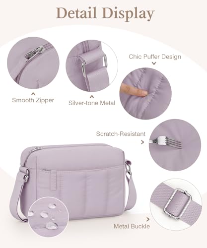 Pritent Crossbody Bags for Women, Lightweight Puffer Travel Cross Body Purse, Mini Shoulder Handbag Used for Daily Gym Hiking - color: Violet