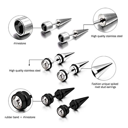 Aroncent 12PCS Stainless Steel Fake Tapers Mens Earrings Illusion Tunnel Cheater Piercing Jewelry Set for Men Women - color: A3