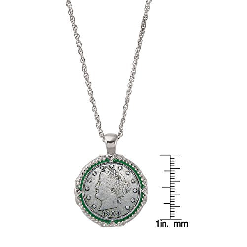 American Coin Treasures Liberty Nickel Green Enamel Coin Pendant Necklace