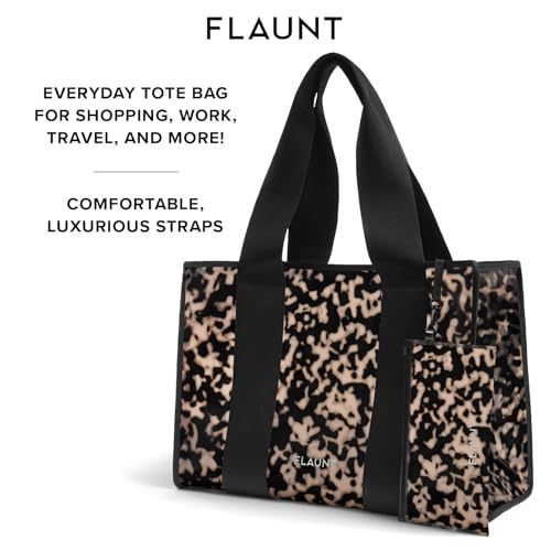 FLAUNT Everyday Tote Bag with Phone Pouch for Women - Lightweight, Airline Approved, Easy To Carry, Foldable & Washable - color: Blonde Tortoise Shell