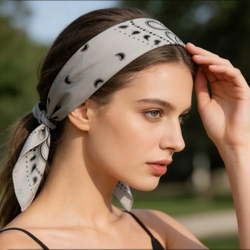 21 x 21 Inch Cotton Bandana for Women and Men,Soft Breathable Head Scarf, Multi-purpose Headband, Hair Scarf - color: Comma Waistband Gray-un08
