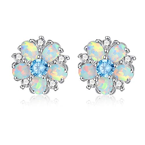 CiNily Flower Earrings,Opal Stud Earrings Sterling Silver or White Gold/Rose Gold Plated Ladies Flower Stud Earrings Cute Unique Earrings for Girls - color: blue