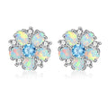 CiNily Flower Earrings,Opal Stud Earrings Sterling Silver or White Gold/Rose Gold Plated Ladies Flower Stud Earrings Cute Unique Earrings for Girls - color: blue