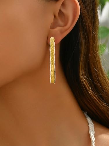 Gold Earrings for Women Trendy, Simple Dainty 14K Gold Plated Paperclip Square Chain Link Dangle Hoops Earrings Pin Stud Huggie Earrings Lightweight Hypoallergenic Minimalist Aesthetic Gold Jewelry for Christmas Gifts - color: tassel earrings-B